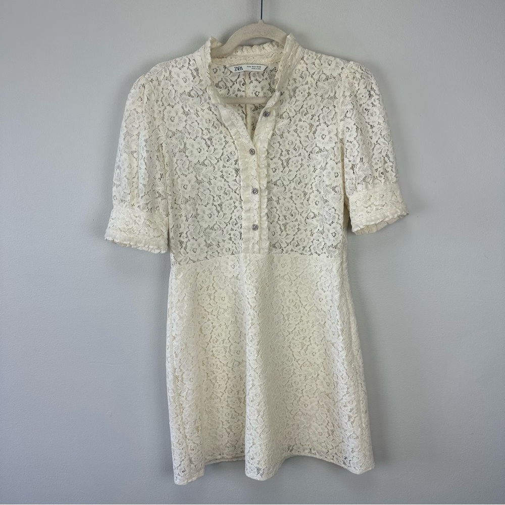 Zara Blogger Favorite Lace Rhineston Button Mini Dress - Picture 4 of 12